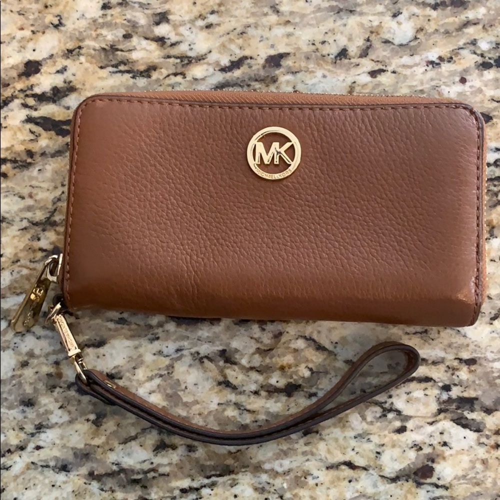 Gold Plated Michael Kors Saffiano wristlet/wallet